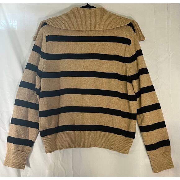 On 34th Tan & Black Stripe Quarter Zip Turtle Neck Sweater Reg Size M - Picture 4 of 6